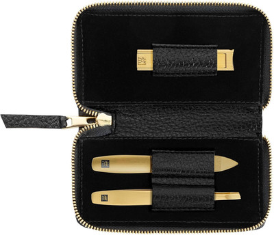 Beauty TWINOX 4-Pc Gold Manicure Set with Black Leather Case, Care for Hands and