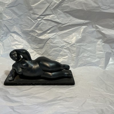 Metal Reclining Female Figurine Sculpture Matte Black Art People Accent