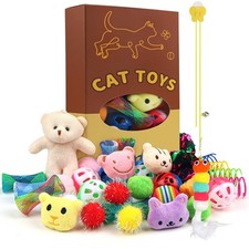 Kitten Toys - 38PCS Cat Play Set, Sparkle Balls, Plush Pom Pom Balls, Hanging...