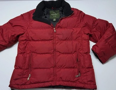 Eddie Bauer Goose Down Jacket Womens Size Large Red Full Zip Heavy Warm Puffer