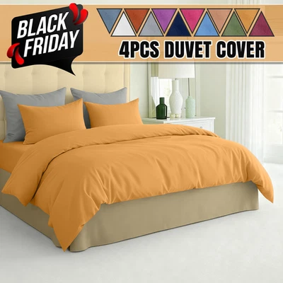 HAFA280 Reversible Duvet Cover Quilt Cover With Fitted Sheet & Pillowcase 4Piece Bedding