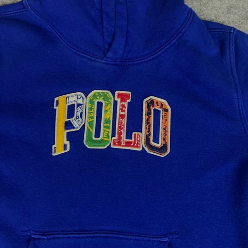 Polo Ralph Lauren Boys Hoodie 7 Blue Spellout Sweatshirt Preppy Casual Logo Top - Picture 2 of 10