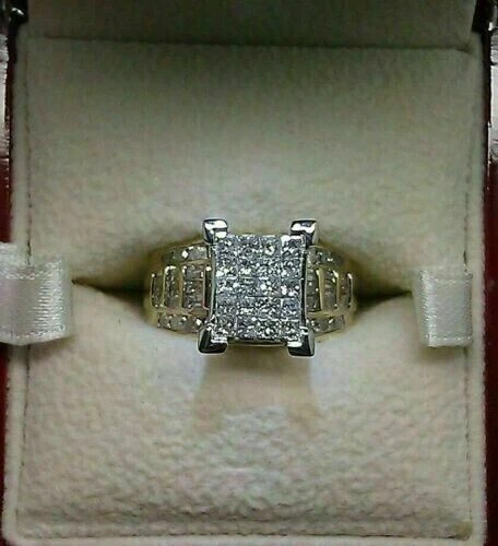 2Ct Princess Lab-Created Diamond Cluster Wedding Ring 14k Two-Tone Gold Plated