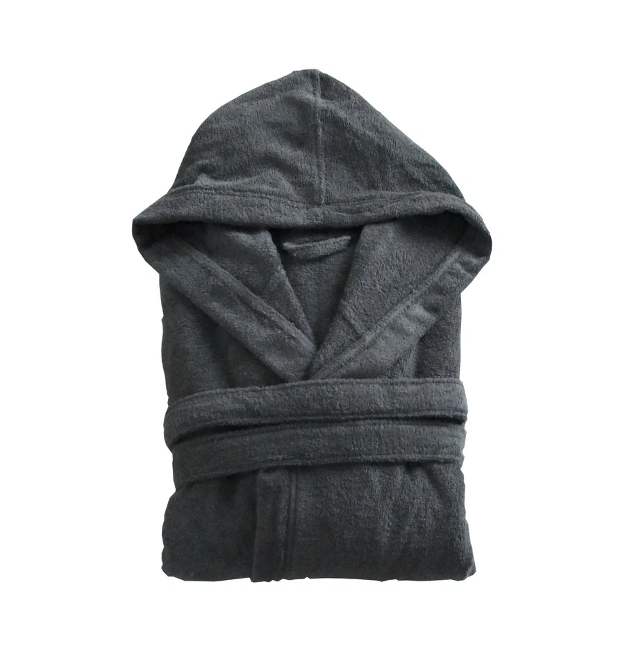 THE HOUSE OF EMILY XXXL Dark Grey Hooded Bathrobe Dressing Gown 100% Turkish Cotton Terry Towelling