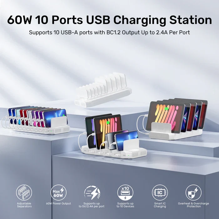 Estação de carregamento inteligente USB UNITEK 60W 10 portas Y-2172B - Não usada - Imagem 4 de 4