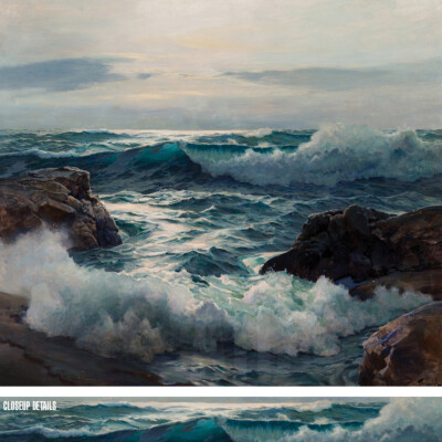 36W''x30H'' WATERSCAPES by FREDERICK JUDD WAUGH - SEASCAPE WAVES CHOICES of CANVAS