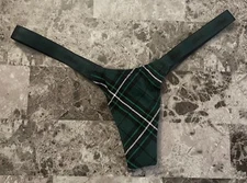 NWT VICTORIA'S SECRET PINK GREEN PLAID MICRO TINY LOGO SIDE STRAPS THONG PANTIES