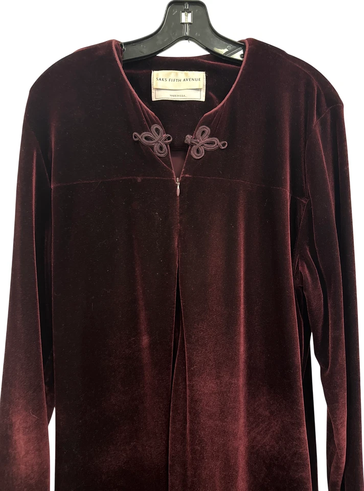 Saks Fifth Avenue Vintage Heavy Velvet Burgundy Maxi Dress with Pockets - Image 2 of 4