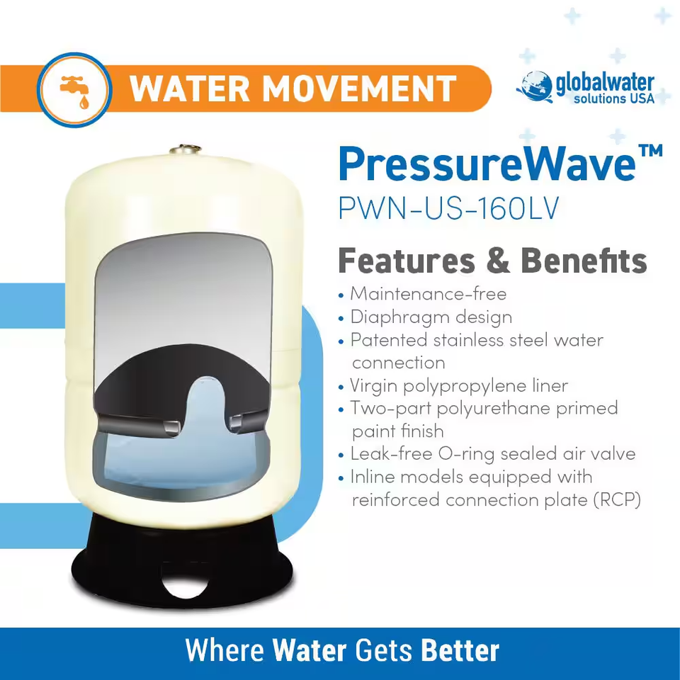 PressureWave 21 Gallon Pre-Charged Vertical Well Bladder Tank - Steel, 32.8 Lbs