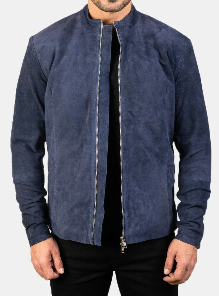 Men's Blue Suede Leather Jacket 100% Real Lambskin Causal Wear Coat Jacket