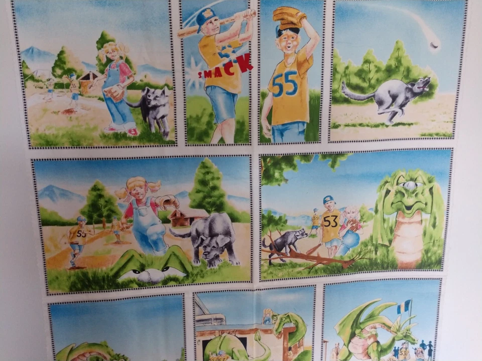 The Story of Lagon Dragon Fabric Panel book quilt Peter Wahe poem 100% Cotton - Image 3 of 4