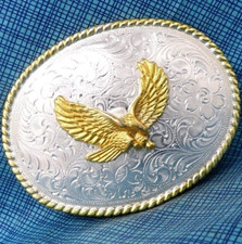 Cowboys Western Eagle Belt Buckle Cowgirl Scroll Sportsman Vtg 80s Nocona.DBD763