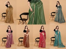 Women's Net saree with Separate Blouse Piece