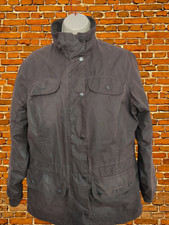 Womens Barbour Faye Drawstring Size Uk 12 Chocolate Brown Waxed Cotton Full Zip