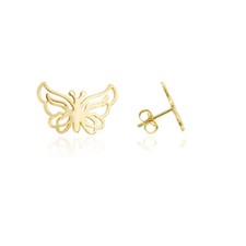 Womens 14K Yellow Gold Butterfly Silhouette Stud Earrings 0.38"