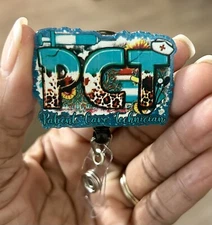 PCT, Patient Care Tech, Retractable ID Badge Reel Holder. Sunshine Western Theme
