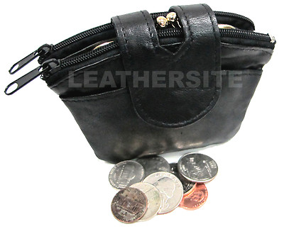 Soft Leather Coin Bag Purse 4 Pocket Multi Function Double Snap Closure 3 Colors
