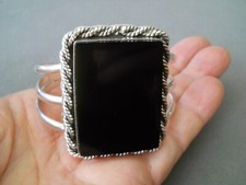 Southwestern Style Rectangular Jet MX Sterling Silver Twisted Rope Cuff Bracelet