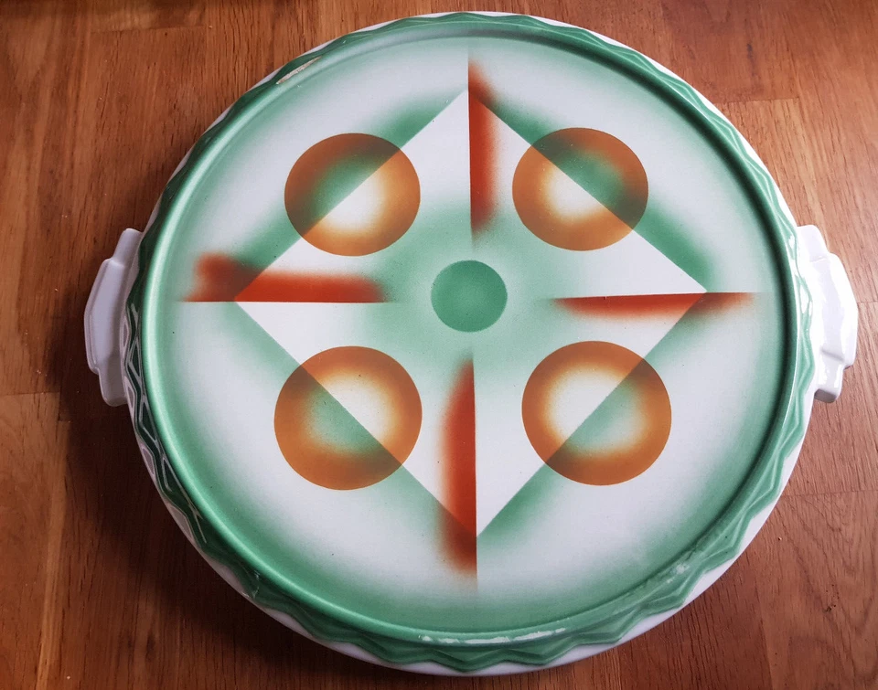 alte Keramik Kuchenplatte Tortenplatte - Spritzdekor - Art Deco ca. 1930 gemarkt - Bild 4 von 4