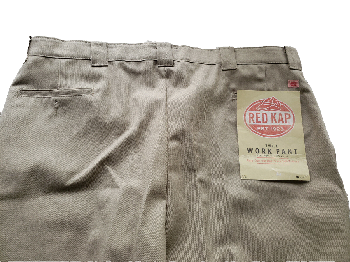 Red Kap Mens Stain Resistant, Flat Front Work Pants Twill Khaki 46 