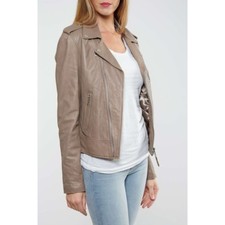 SCHOTT BLOUSON PERFECTO NEUF CUIR D'AGNEAU BEIGE TAUPE FEMME T XL