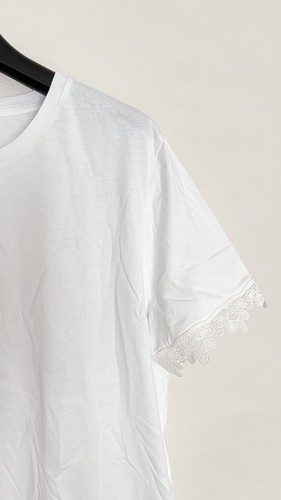 Zara Women’s Trimmed Cotton Top T-Shirt Short Sleeve Round Neck White Large NWT - Picture 7 of 16