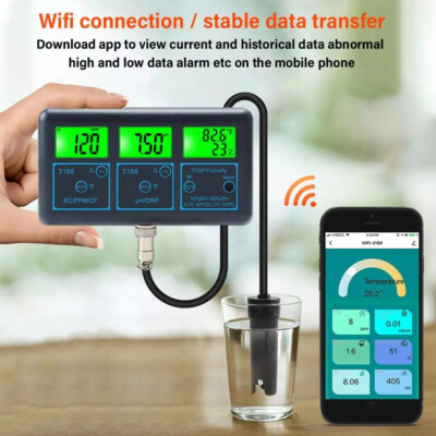 7 in 1 Smart WIFI Monitor Aquarium Pool Wasserqualität Meter PH ORP Tester