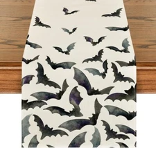 Silhouette Black Bats Halloween Table Runner, Fall Kitchen Dining Table Decorati