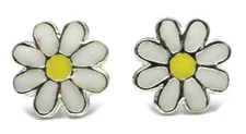 Sterling Silver Stud Earrings White and Yellow Daisy