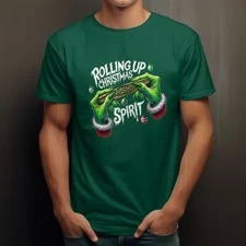 Mens Rolling Up Christmas Spirit FunnyTee Shirt Marijuana Hip Hop Streetwear T