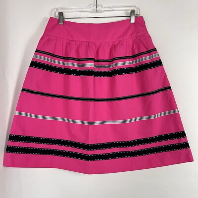 Worth Skirt Women's Size 6 Knee Length High Rise A-Line Pink Striped 100% Cotton