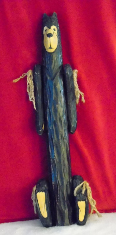Vintage Wood Jointed Black Bear Hand-Carved 16"