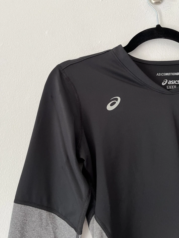 Camiseta Asics Black Youth Decoy manga longa absorção de umidade atlética tamanho grande NOVA - Imagem 2 de 4