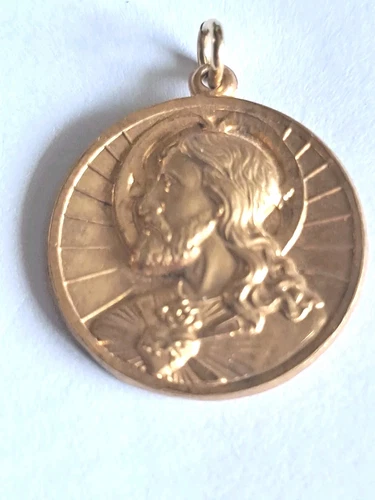 Scapular medal gold Filled Sacred Heart Jesus & Our Lady Mt Carmel Vintage USA