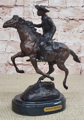 100% Echte Bronze Metall Cowboy Auf Bucking Horse Country Western Skulptur Dekor