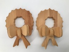Vintage Unfinished DIY Wood Craft Christmas Wreaths Bows Made in USA Set of 2