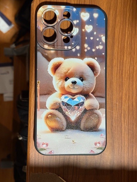 iPhone 16 pro max case soft plastic with teddy bear on-image