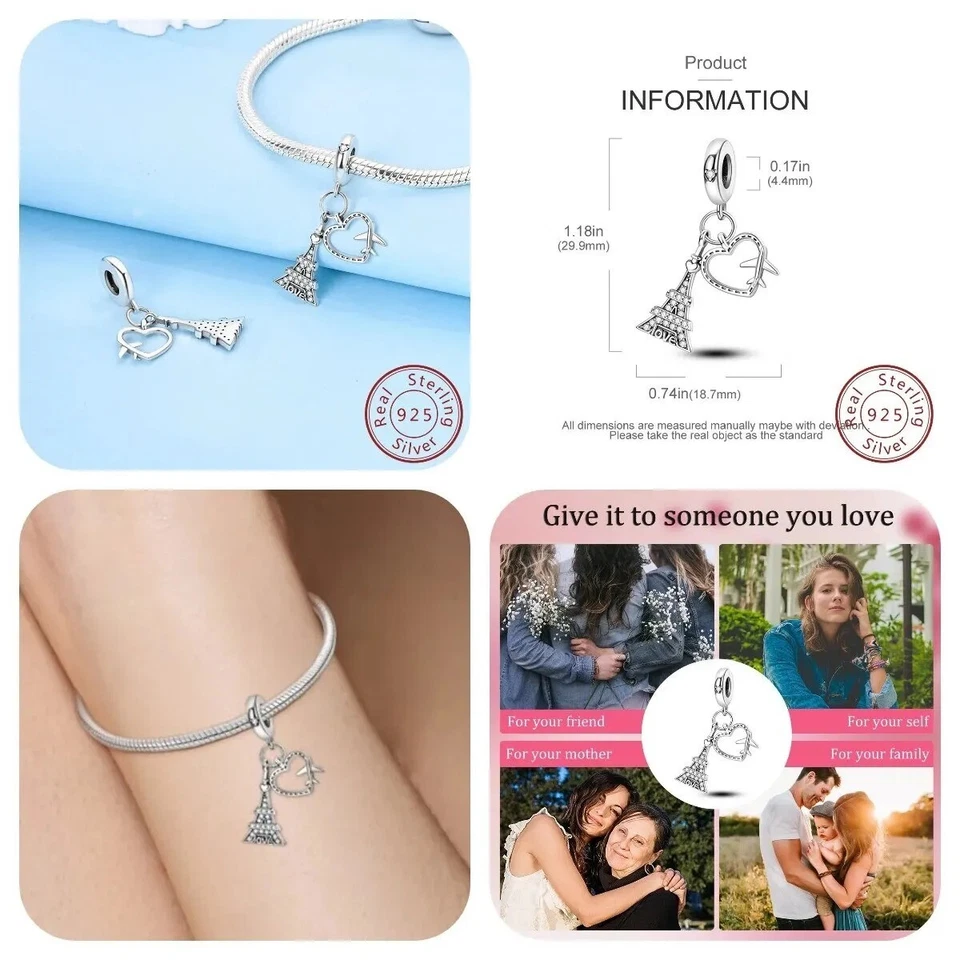 Love Paris Eiffel Tower Charm For European Bracelets S925 Sterling Silver - Image 3 of 3