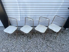 4  Mid Century Cosco Stylaire Folding Chairs Gatefold MCM White Gold Model 60-FD