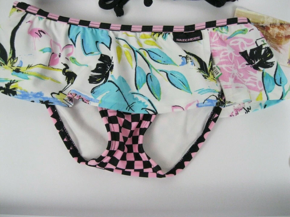 New Skechers Womens 2 Piece Bikini Swimsuit Skirt Checker Multi Color Size S  Foto 2 de 4