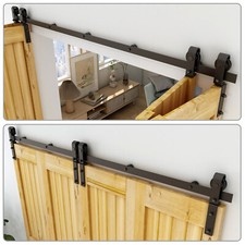 Top Mount Roller Bifold Sliding Barn Door Hardware Kit Black Flat Track Modern
