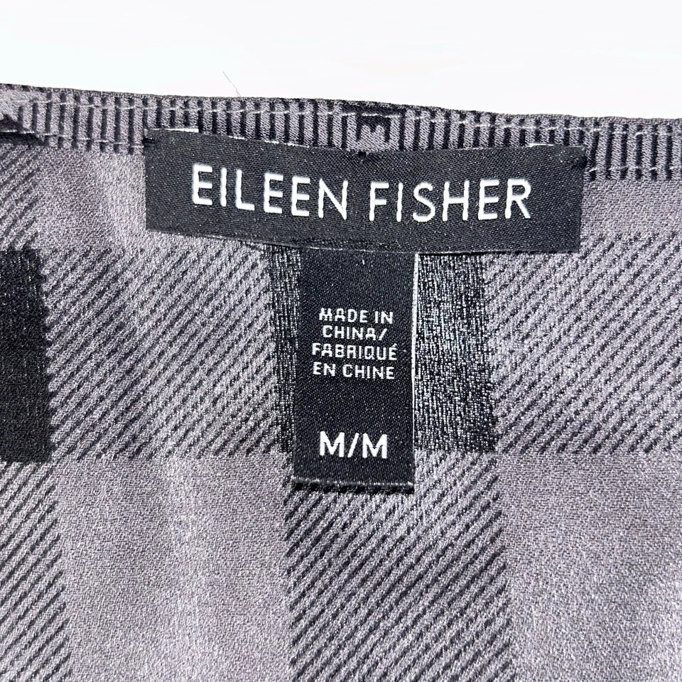 Túnica de seda Eileen Fisher M negra gris búfalo a cuadros sin mangas dobladillo largo alto Foto 4 de 4