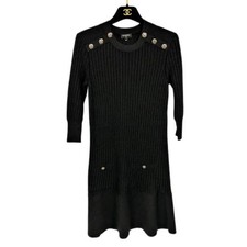 Chanel Knit Dress Cotton Wool Black Size 34 Knee Length 3/4