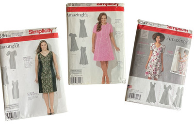 3 Simplicity Patterns Amazing Fit Dress for Slim Average Curvy Fit Size 20W-28W