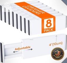 8 Pack Drawer Dividers Adjustable 4" High 11-17" Organizers White