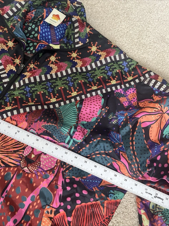 Chaqueta cortavientos Farm Rio para mujer XL cremallera completa fresca leopardos artística ligera Foto 4 de 4