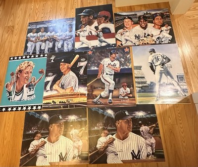 Lot 9- Vtg 1986 Robert Simon/ Lane 18x24 Baseball Prints Mantle Mays Gooden More
