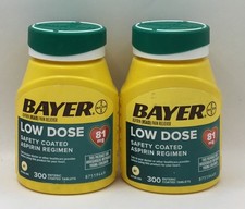 2 Bayer Aspirin Regimen Low Dose 81 mg Coated Tablets 300ct Exp 10/26