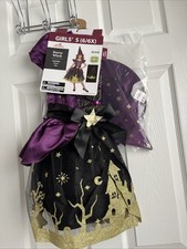 Toddler Girls Halloween Starry Witch Costume with Hat Size 6/6X