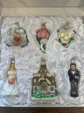 Old World Christmas Blown Glass Ornaments Wedding Set of 6 In Satin Storage Box